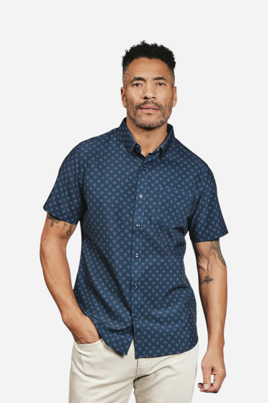 7 Diamonds Kanan Short Sleeve Shirt in Navy – front view
