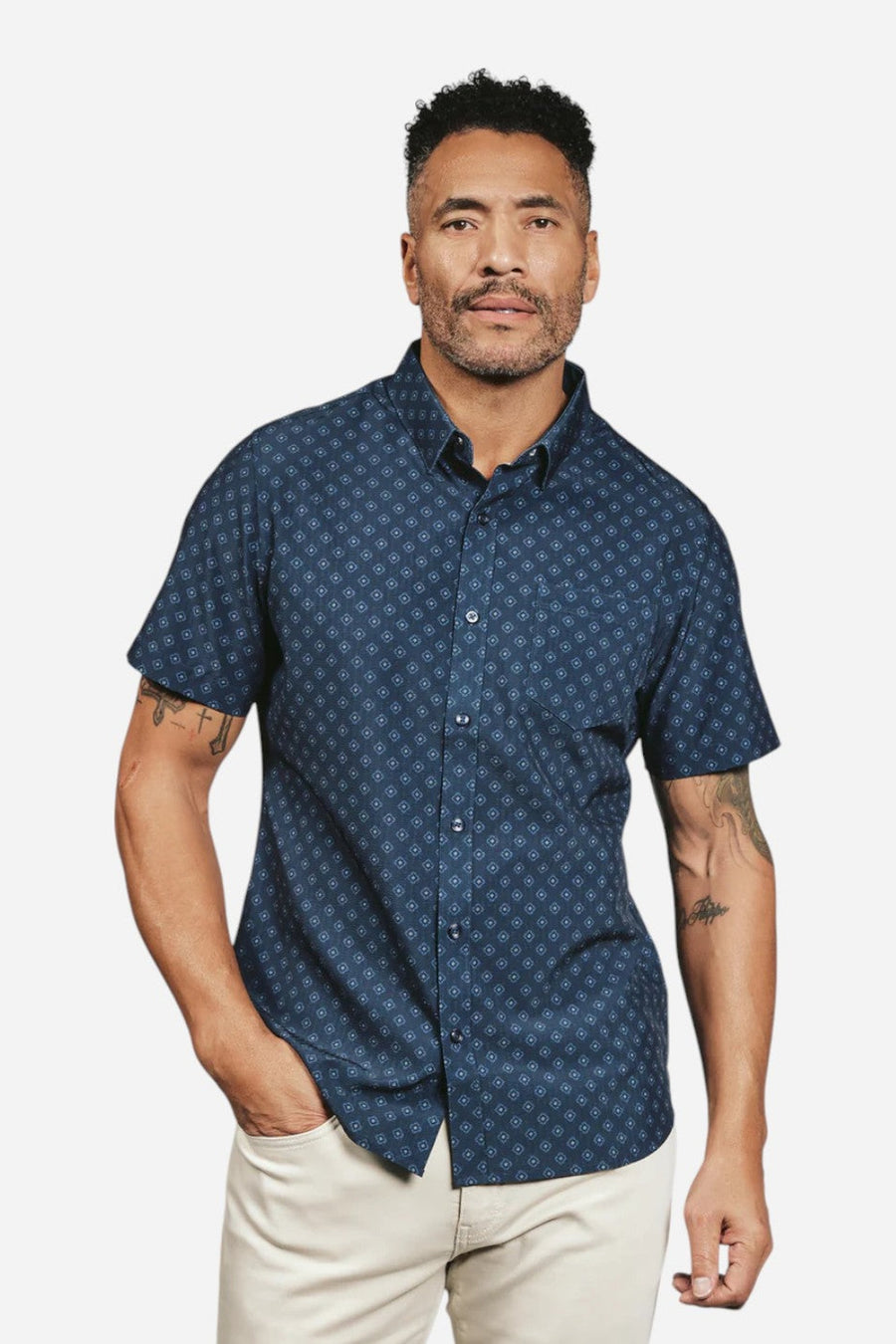 7 Diamonds Kanan Short Sleeve Shirt in Navy – side view