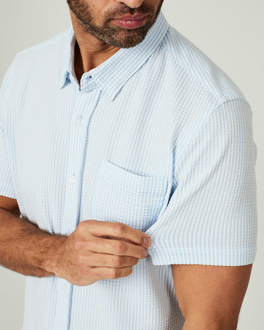 7 Diamonds Keaton Short Sleeve Shirt in Blue – back view