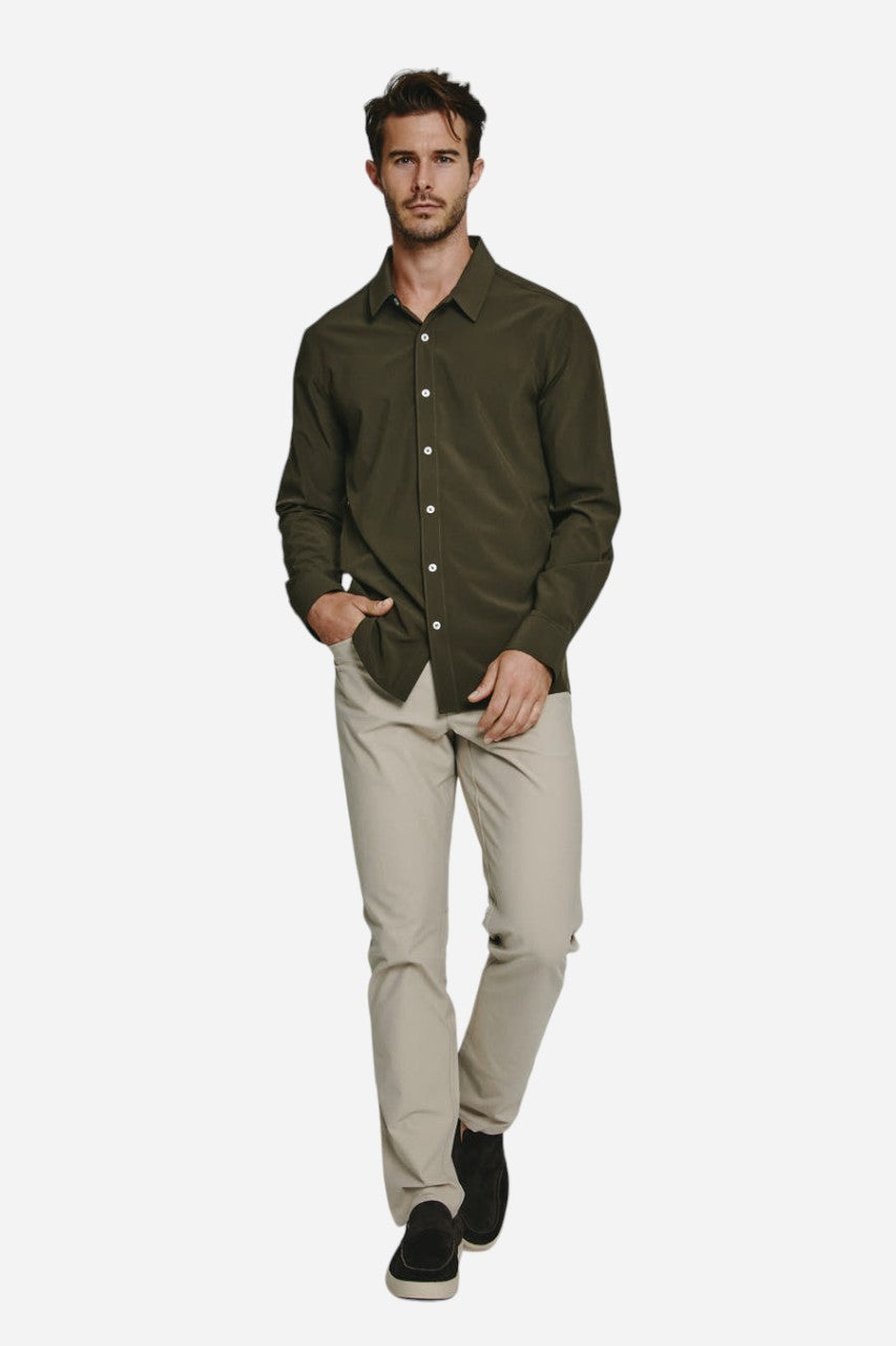 7 Diamonds Liberty Long Sleeve Shirt in Olive – detail
