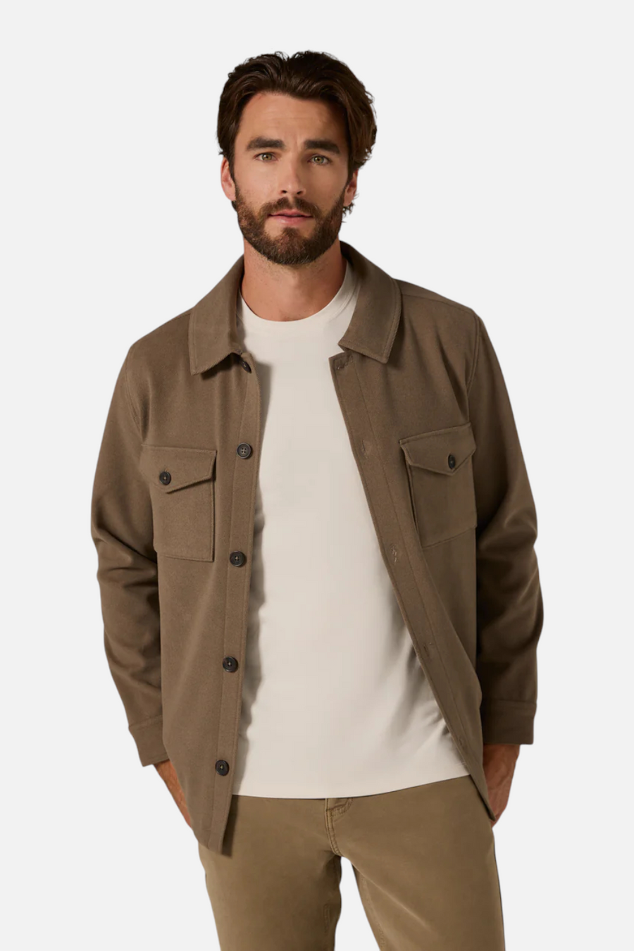 7 Diamonds Men's Craftsman Twill Shacket in Khaki – front view