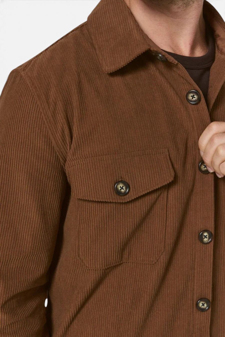 7 Diamonds Men's Crossway Corduroy Overshirt in Cedar – detail