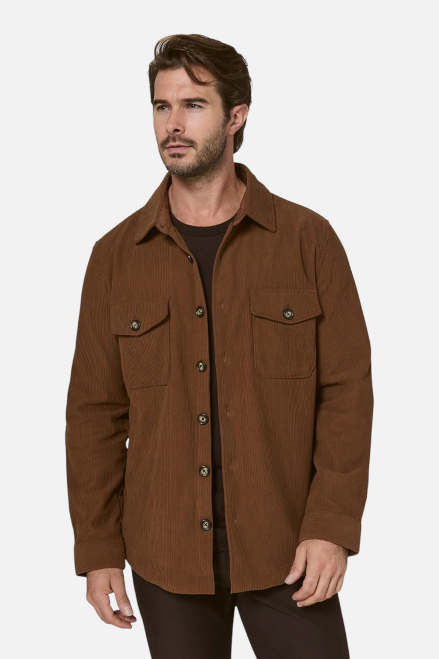 7 Diamonds Men's Crossway Corduroy Overshirt in Cedar – front view