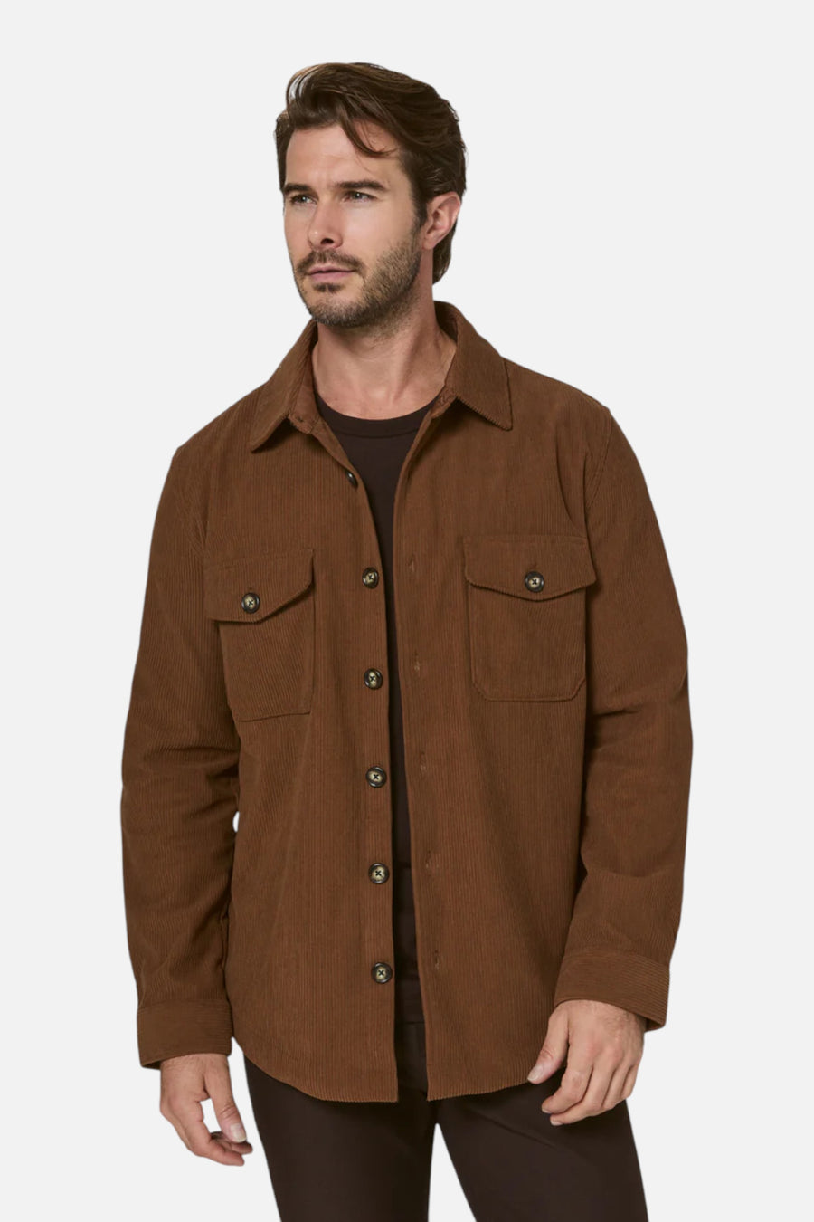7 Diamonds Men's Crossway Corduroy Overshirt in Cedar – on model
