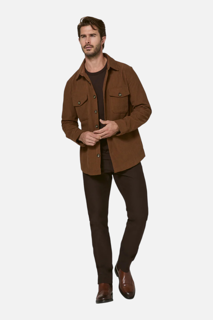 7 Diamonds Men's Crossway Corduroy Overshirt in Cedar – side view