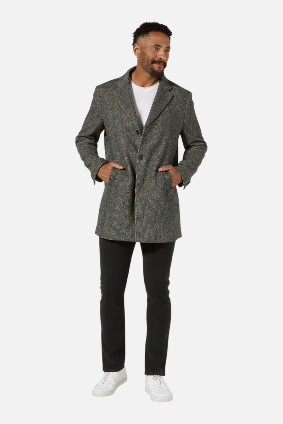 7 Diamonds Men's Downtown Overcoat in Grey – front view