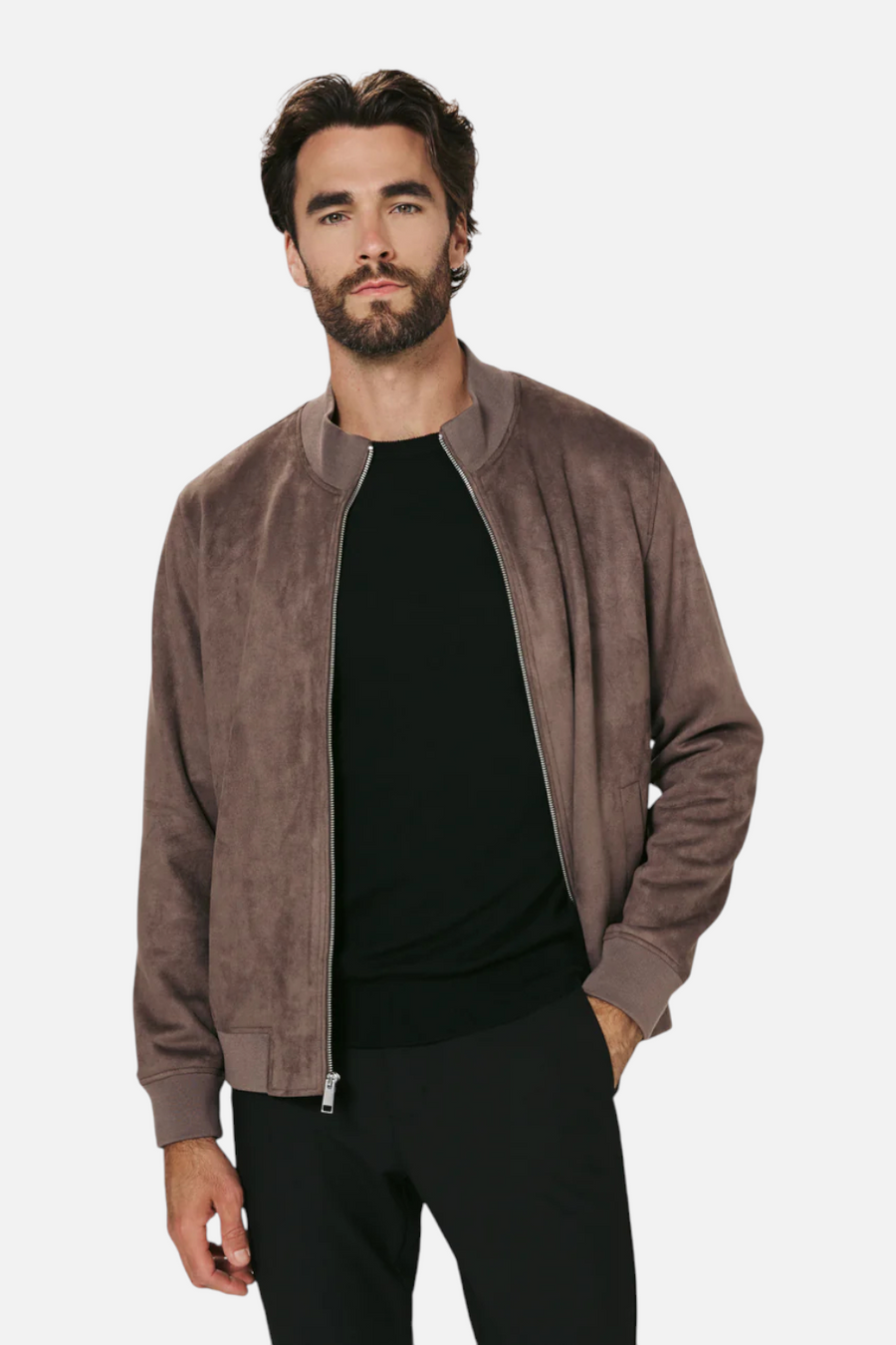 7 Diamonds Men's Dylan Suede Jacket in Dark Taupe – front view