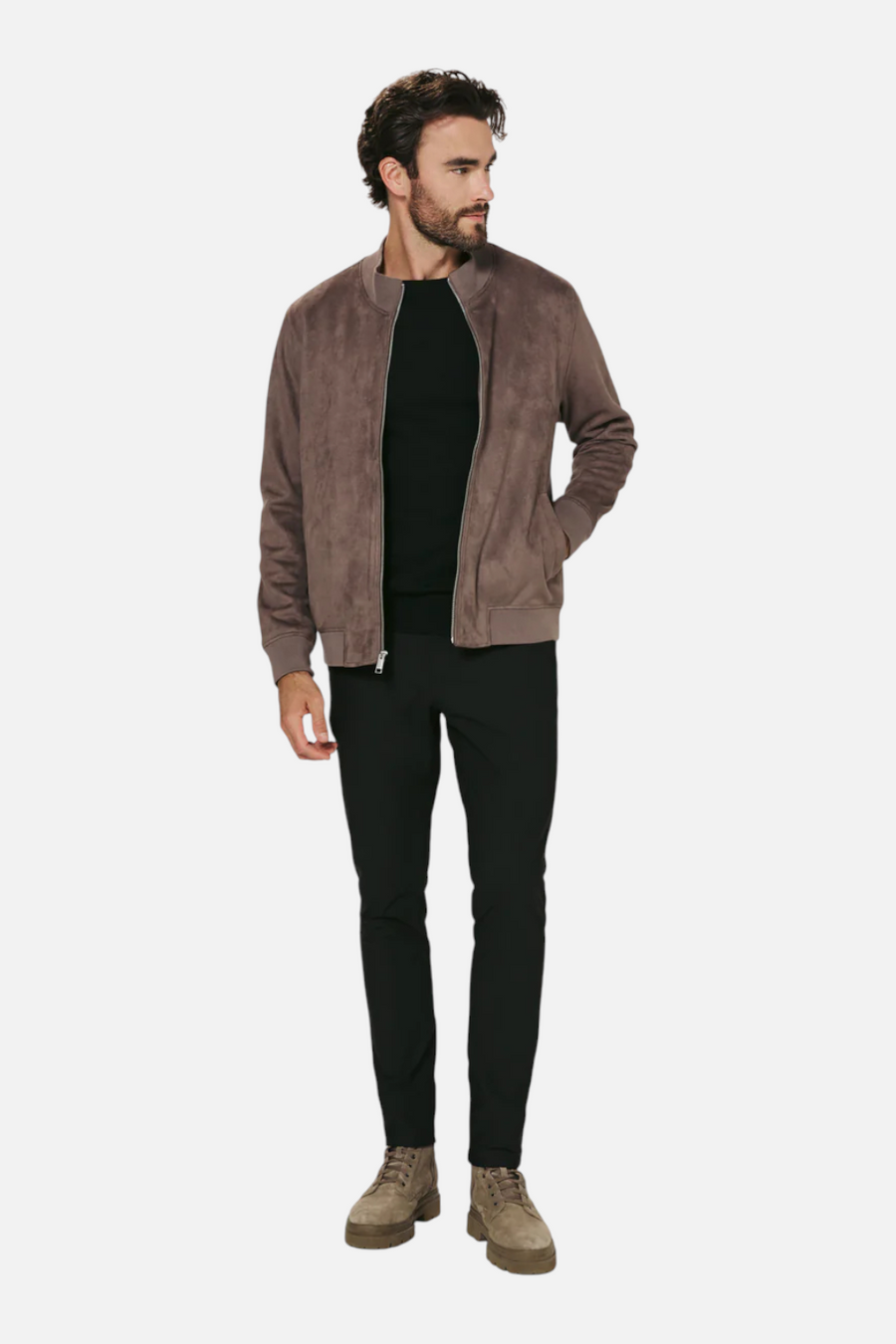 7 Diamonds Men's Dylan Suede Jacket in Dark Taupe – side view