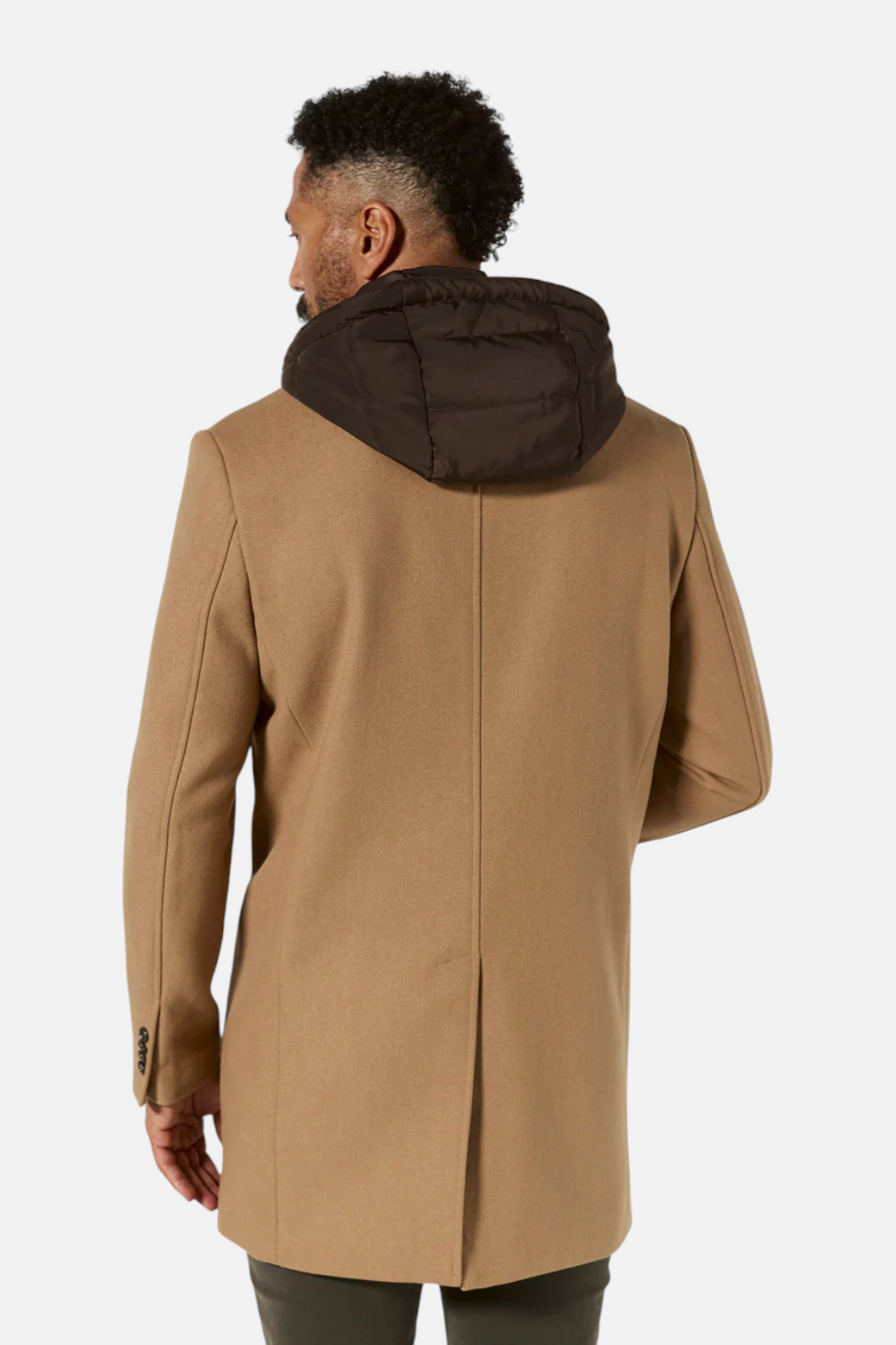 7 Diamonds Men's Midtown Overcoat in Camel – back view