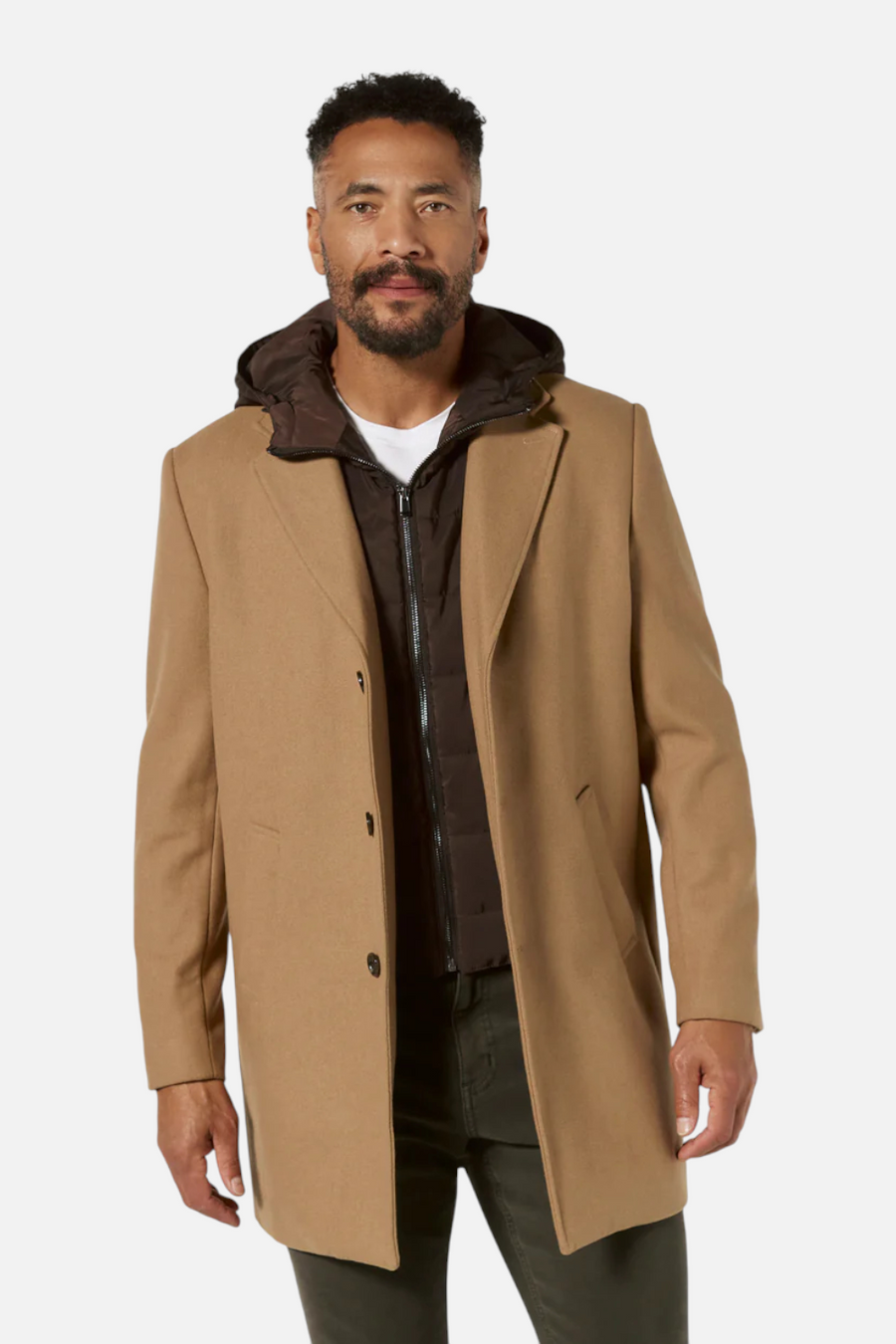 7 Diamonds Men's Midtown Overcoat in Camel – front view