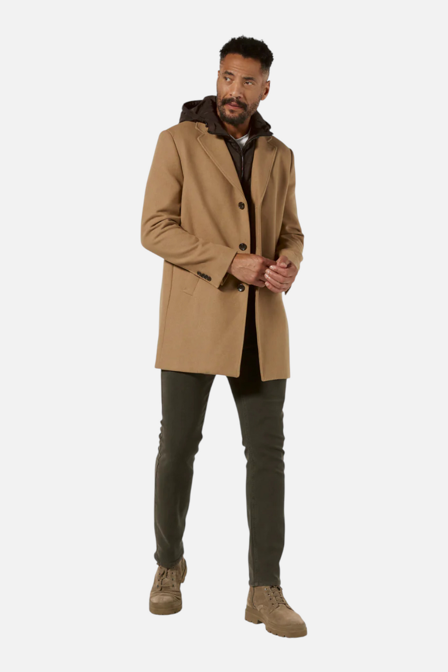 7 Diamonds Men's Midtown Overcoat in Camel – side view