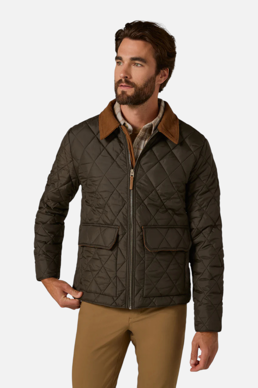 7 Diamonds Men's Rushmore Quilted Jacket in Olive – back view