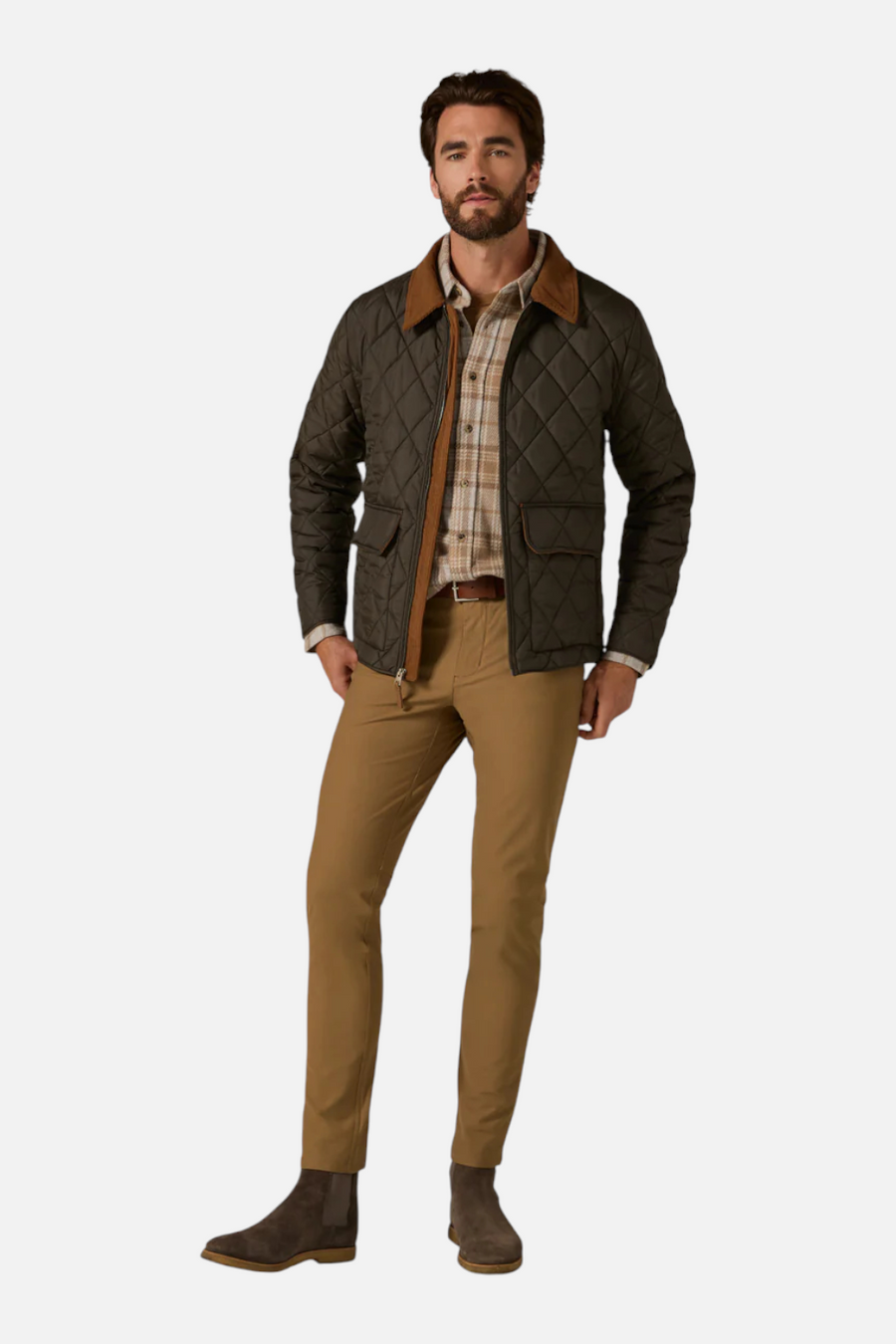 7 Diamonds Men's Rushmore Quilted Jacket in Olive – front view