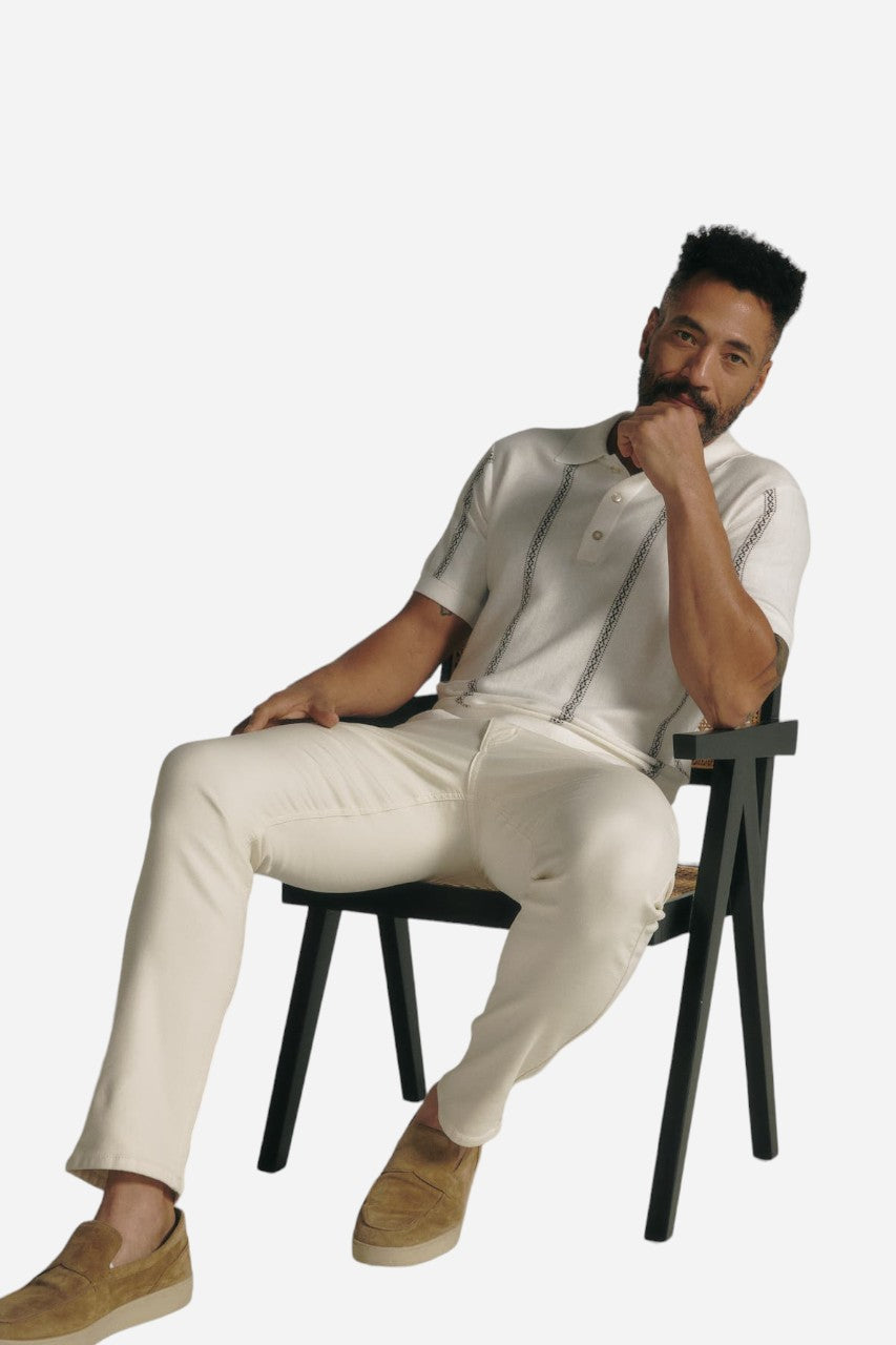 7 Diamonds Reagan Sweater Polo in Natural – flat lay