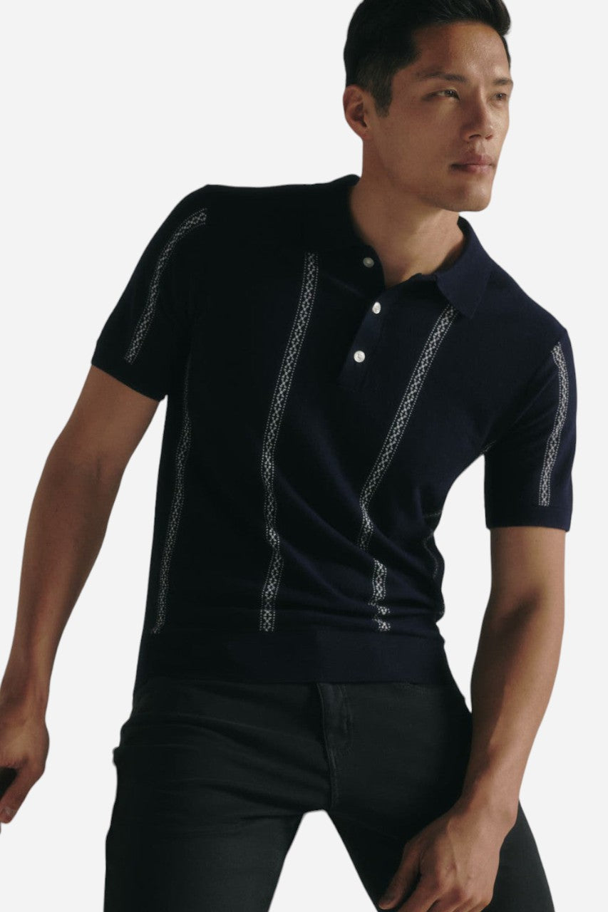 7 Diamonds Reagan Sweater Polo in Navy – flat lay