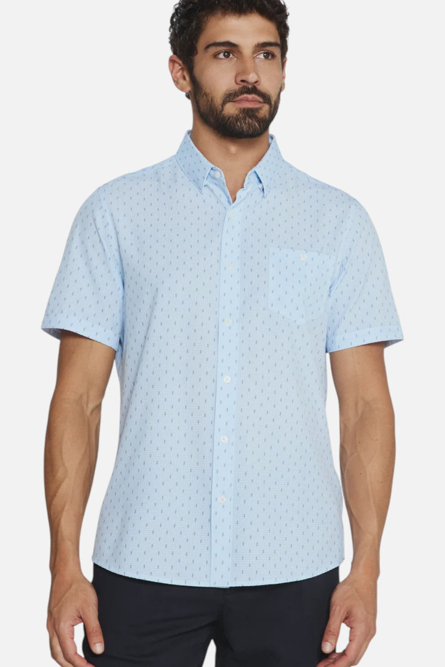 7 Diamonds Renzo Short Sleeve Button Up Shirt in Light Blue – back view