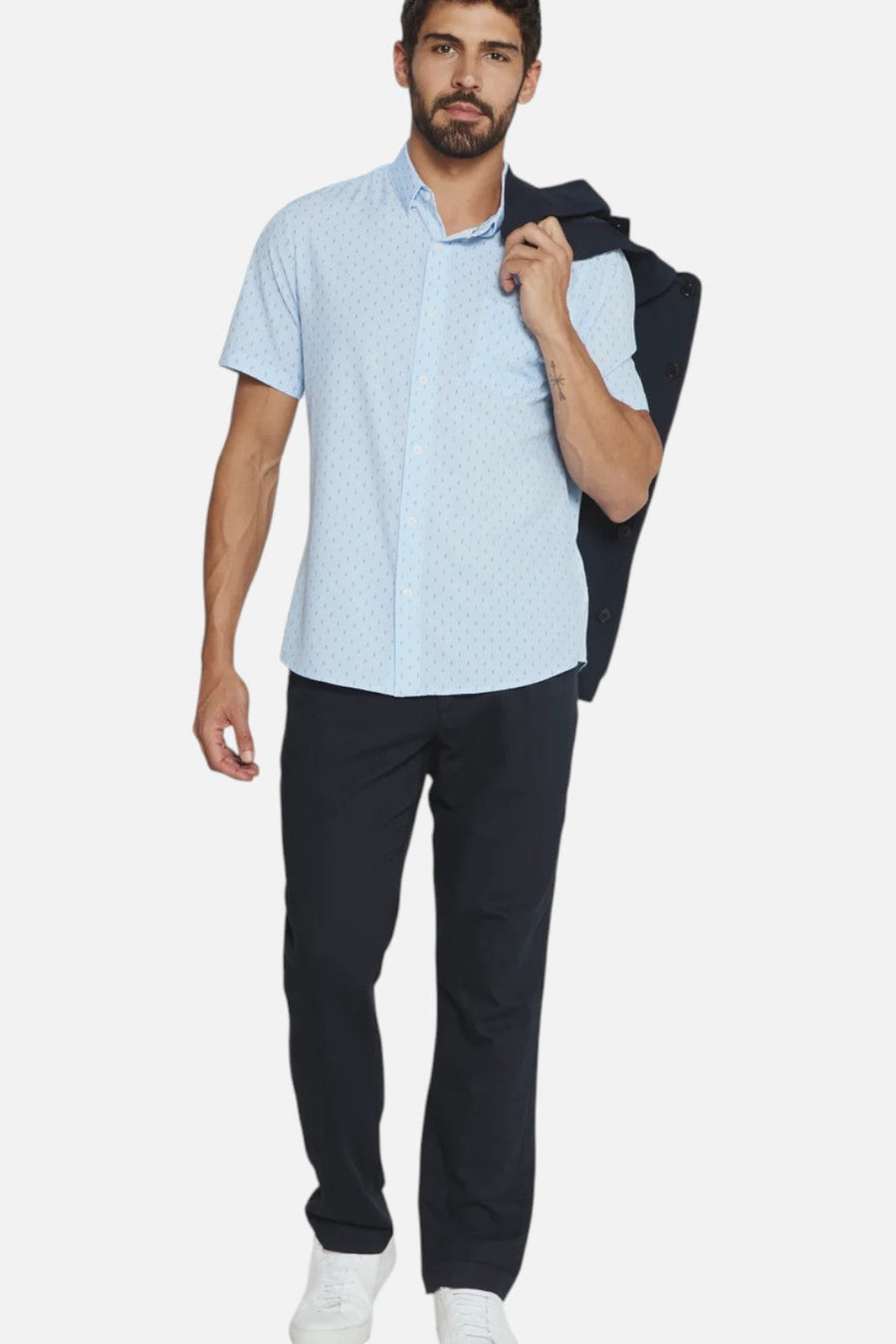 7 Diamonds Renzo Short Sleeve Button Up Shirt in Light Blue – flat lay