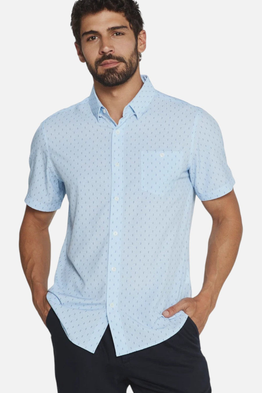 7 Diamonds Renzo Short Sleeve Button Up Shirt in Light Blue – front view