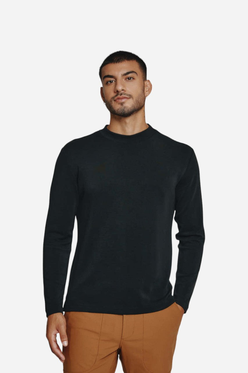 7 Diamonds REV Mock Crewneck in Black – front view