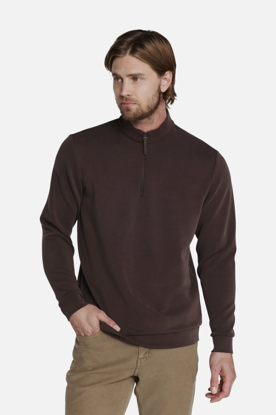 7 Diamonds REV Modal Quarter-Zip in Cacao – front view