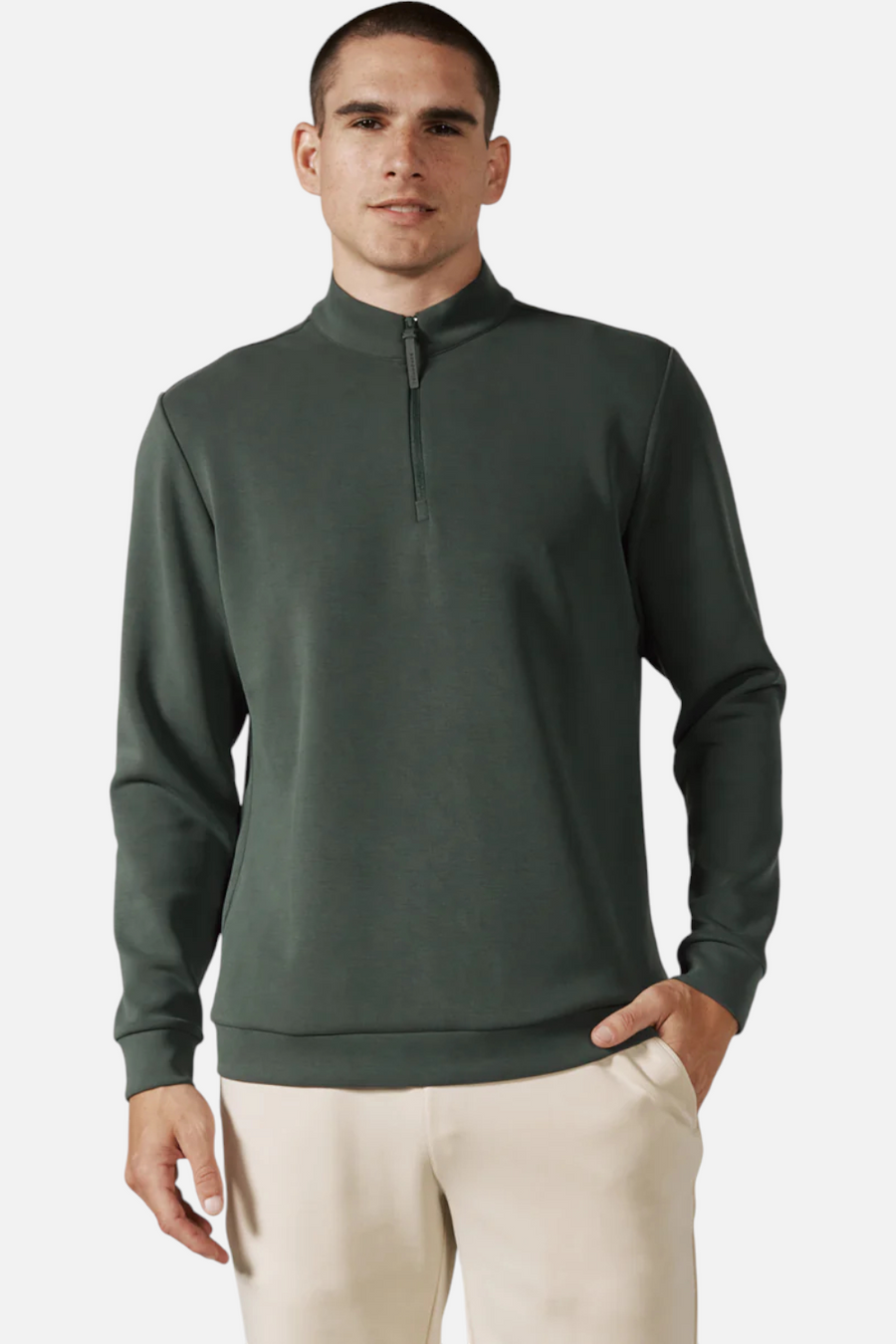 7 Diamonds Rev Quarter Zip in Basil – side view