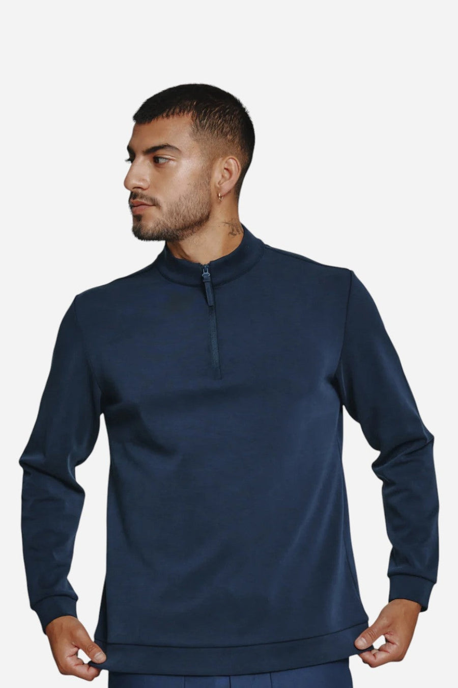 7 Diamonds Rev Quarter-Zip in Navy – on model