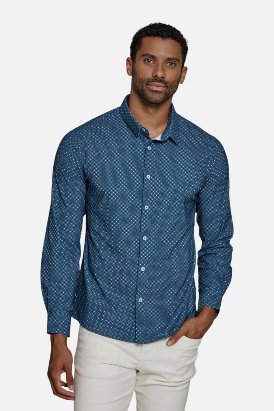 7 Diamonds Zaire Long Sleeve Shirt in Navy – front view