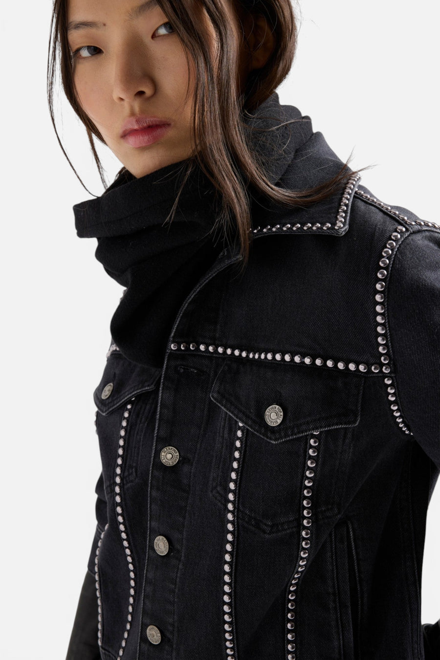 7 For All Mankind Adi Trucker Jacket in Nocturne – detail