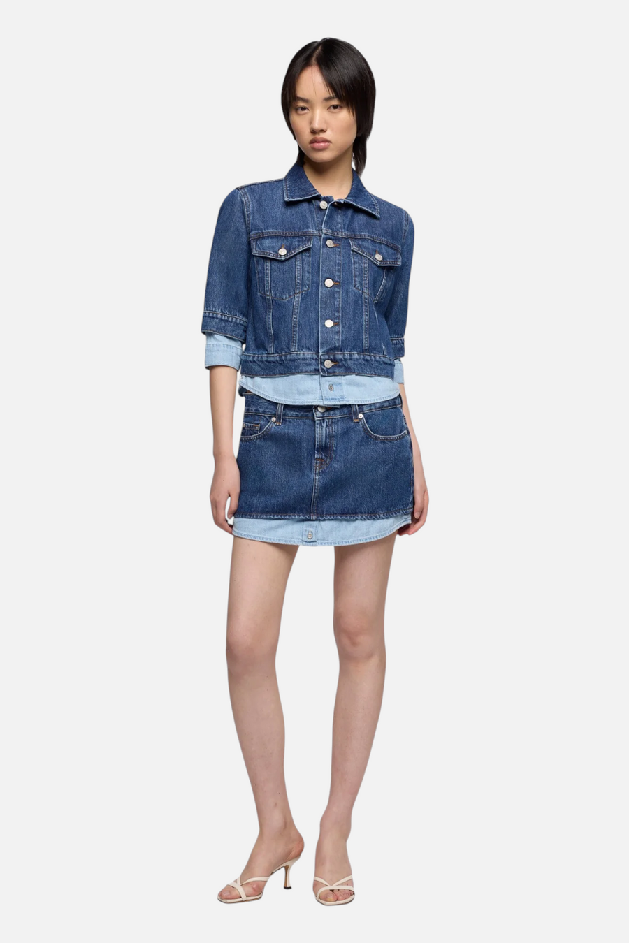 7 For All Mankind Cherry Mini Skirt in Shadow – back view