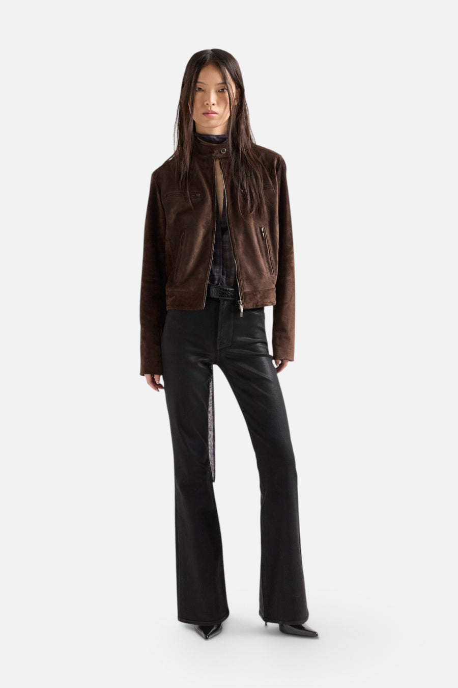 7 For All Mankind Leggy Bootcut Jean in Coated Black – back view