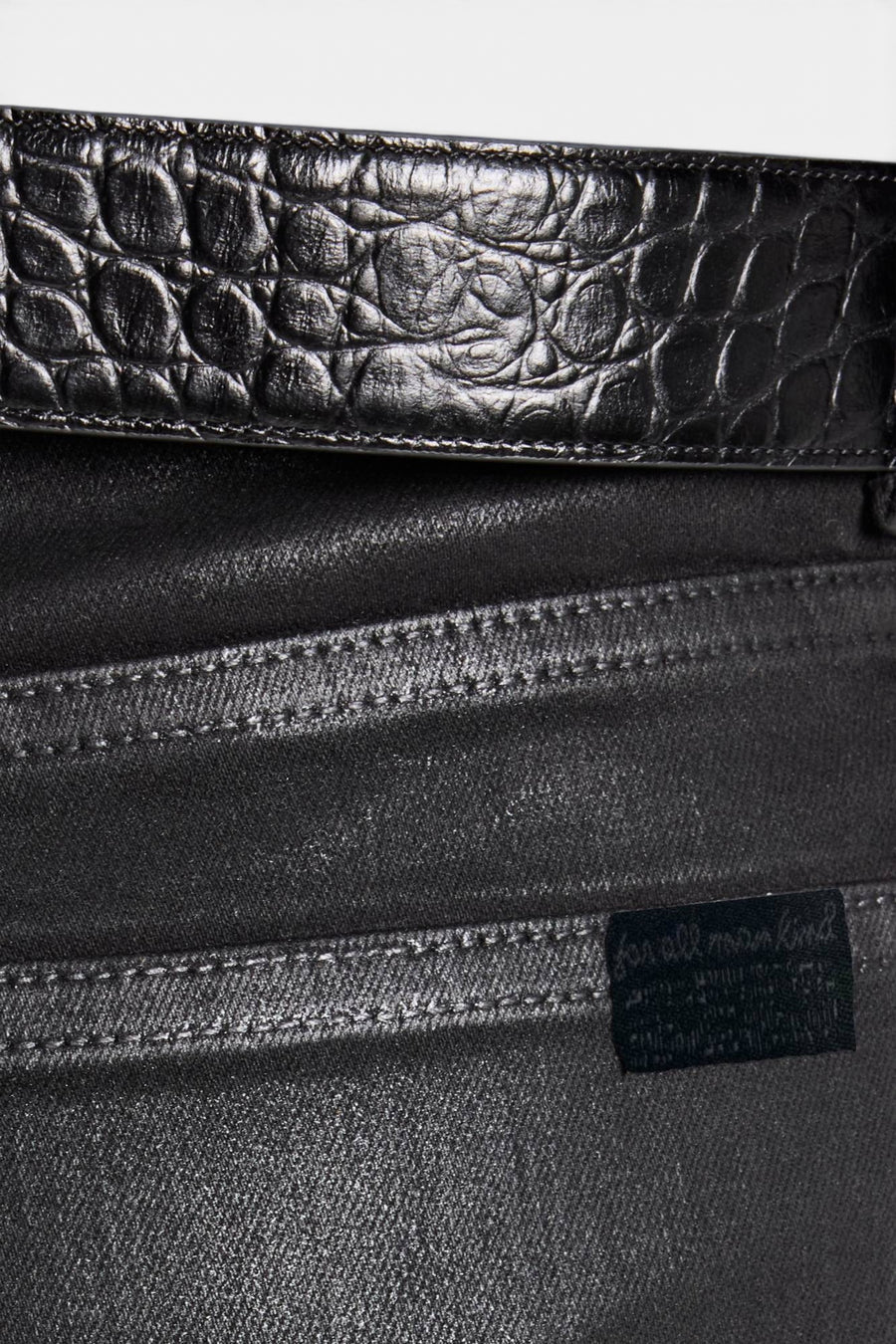 7 For All Mankind Leggy Bootcut Jean in Coated Black – detail