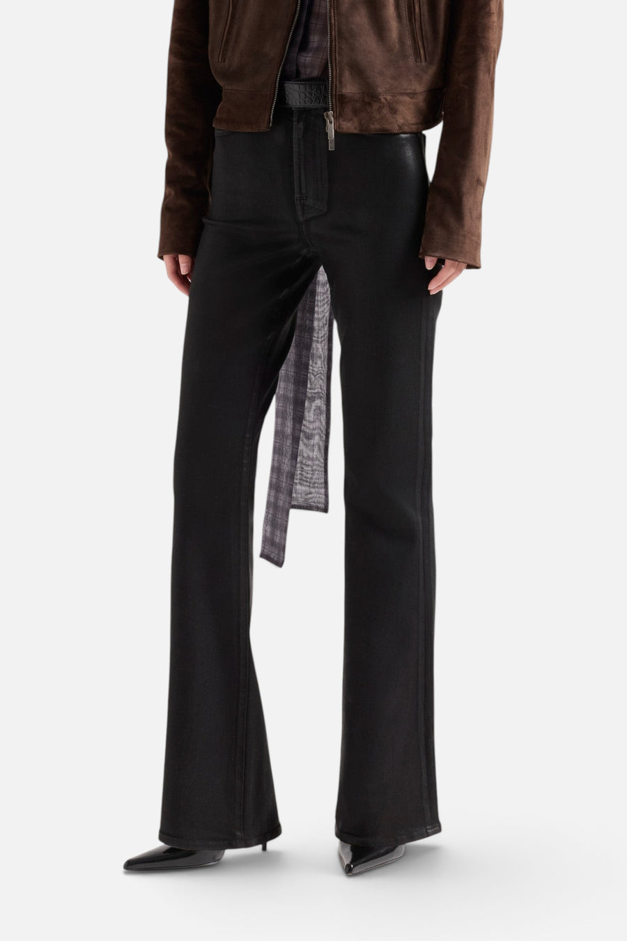 7 For All Mankind Leggy Bootcut Jean in Coated Black – side view