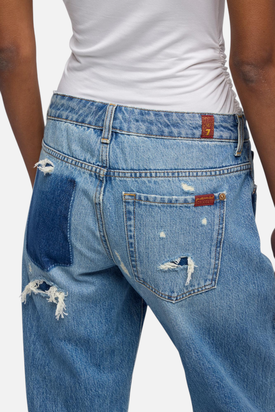 7 For All Mankind Low-Rise Straight Leg Jean in Shadowcrest – back view