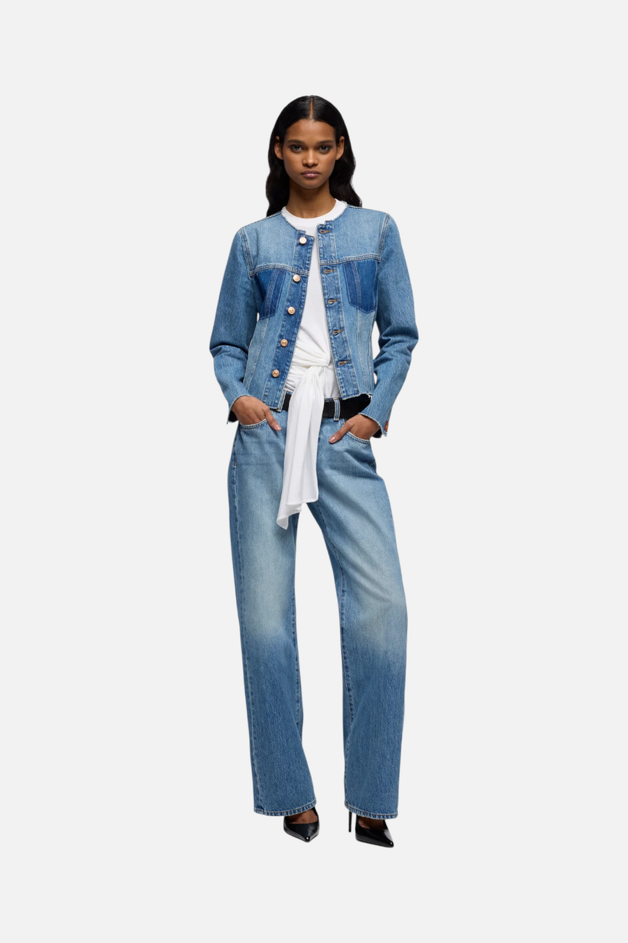7 For All Mankind Low-Rise Straight Leg Jean in Shadowcrest – detail