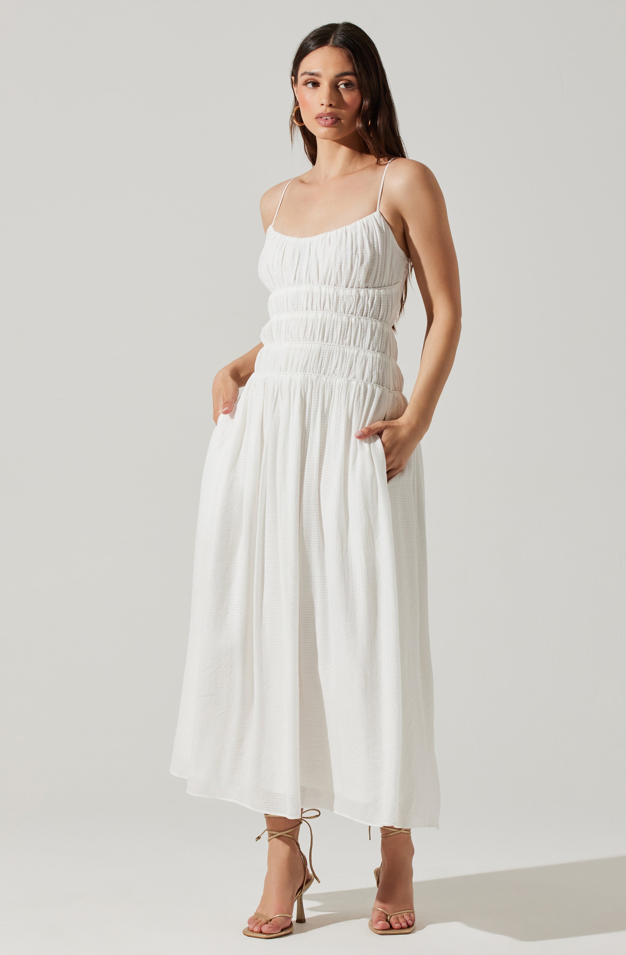 ASTR The Label Andrina Smocked Midi Dress in White – CHROME