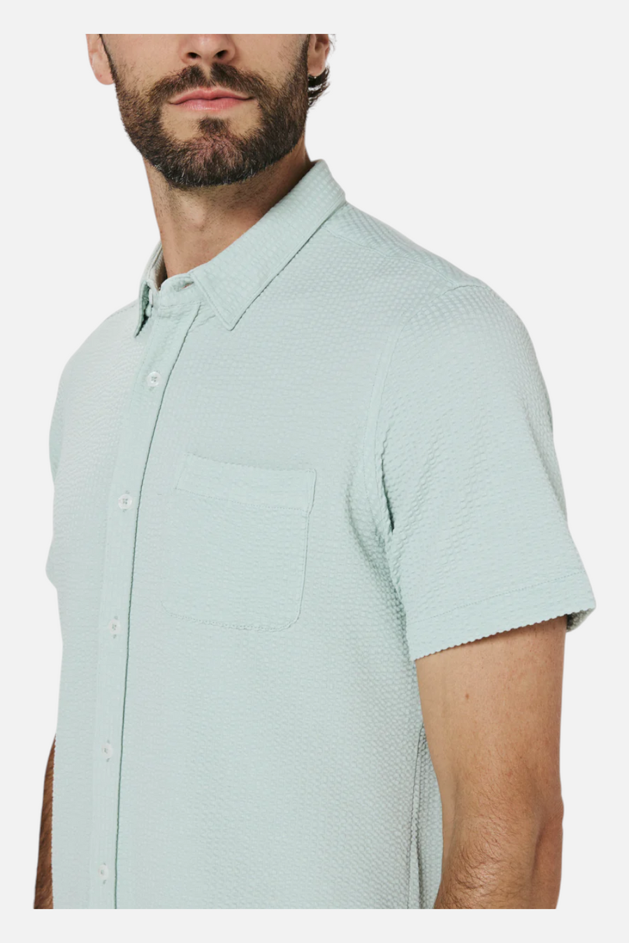 7 Diamonds Bennet Short Sleeve Seersucker Shirt in Mint