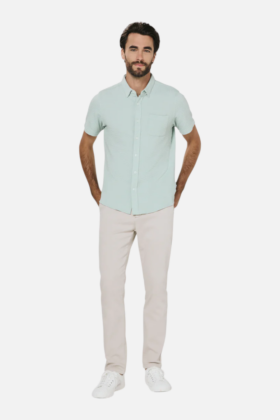 7 Diamonds Bennet Short Sleeve Seersucker Shirt in Mint