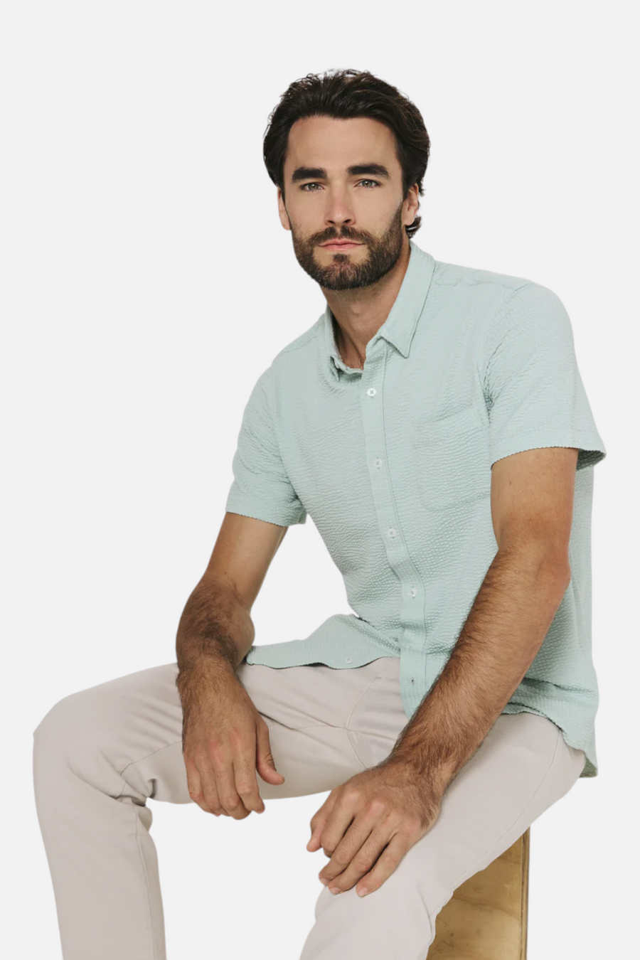 7 Diamonds Bennet Short Sleeve Seersucker Shirt in Mint