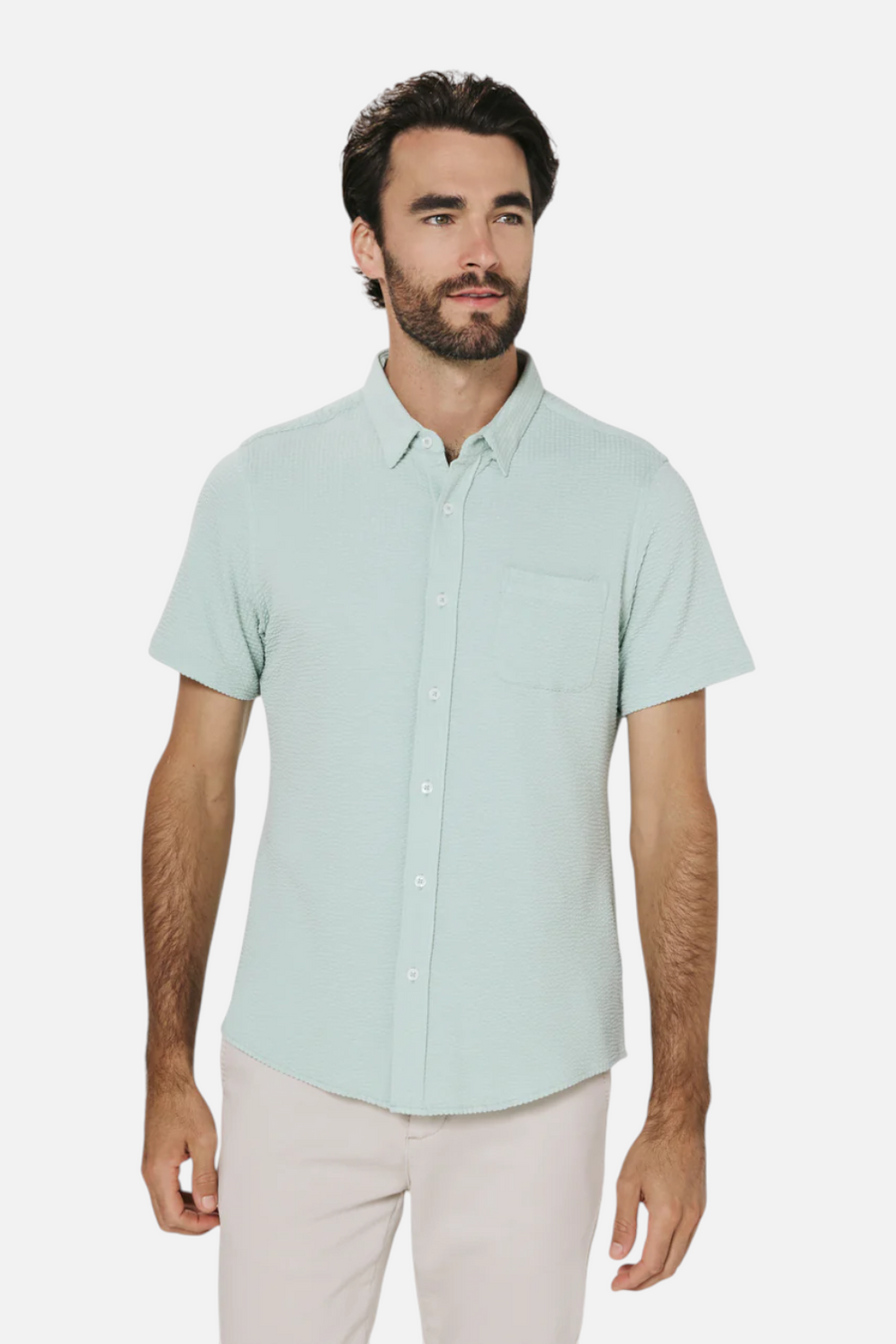7 Diamonds Bennet Short Sleeve Seersucker Shirt in Mint