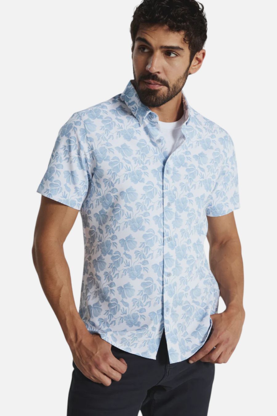 7 Diamonds Lucien Short Shirt in White and Light Blue