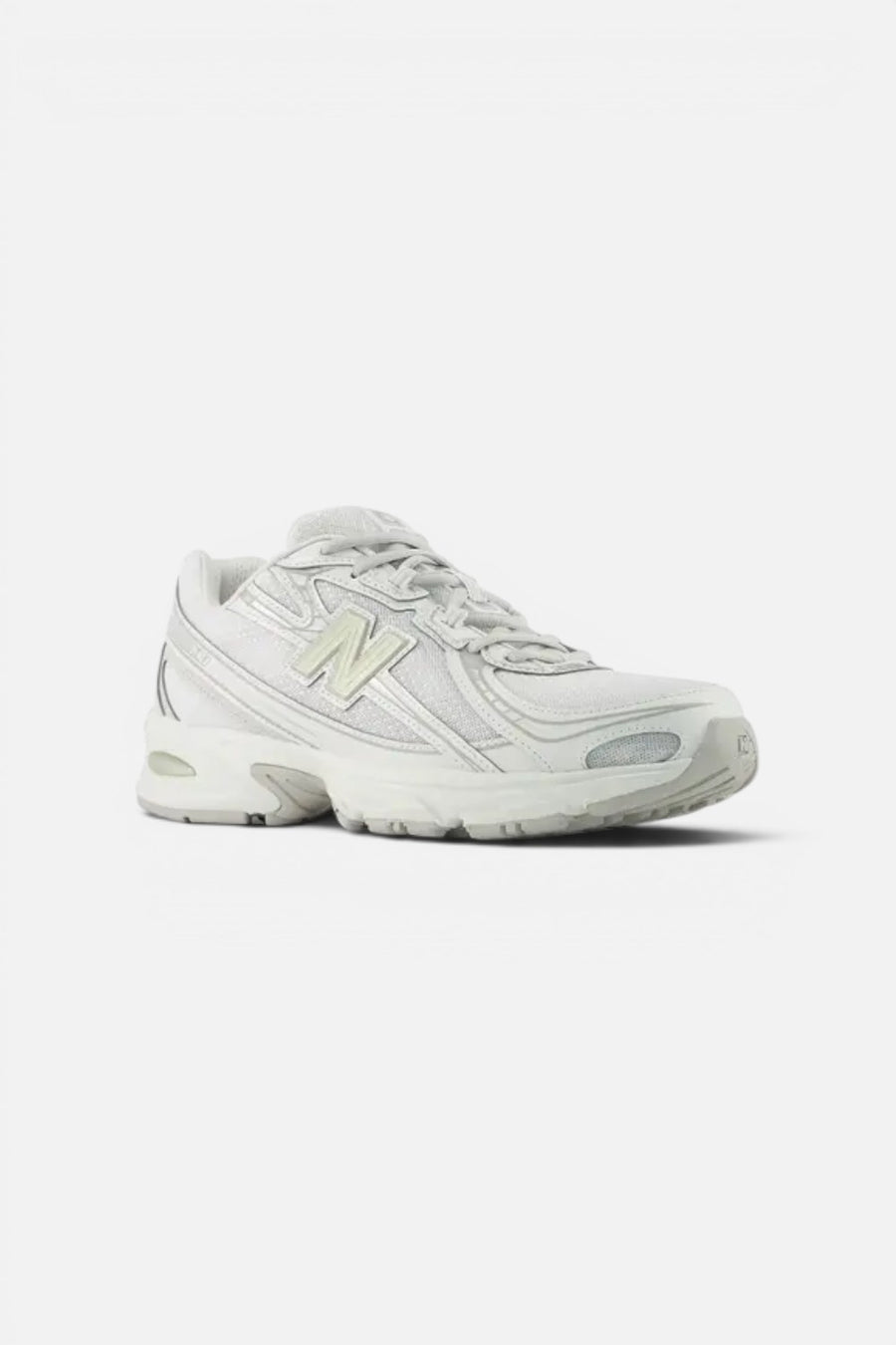 New Balance Women's 740 Sneaker in White, Silver Metallic, and Light Green