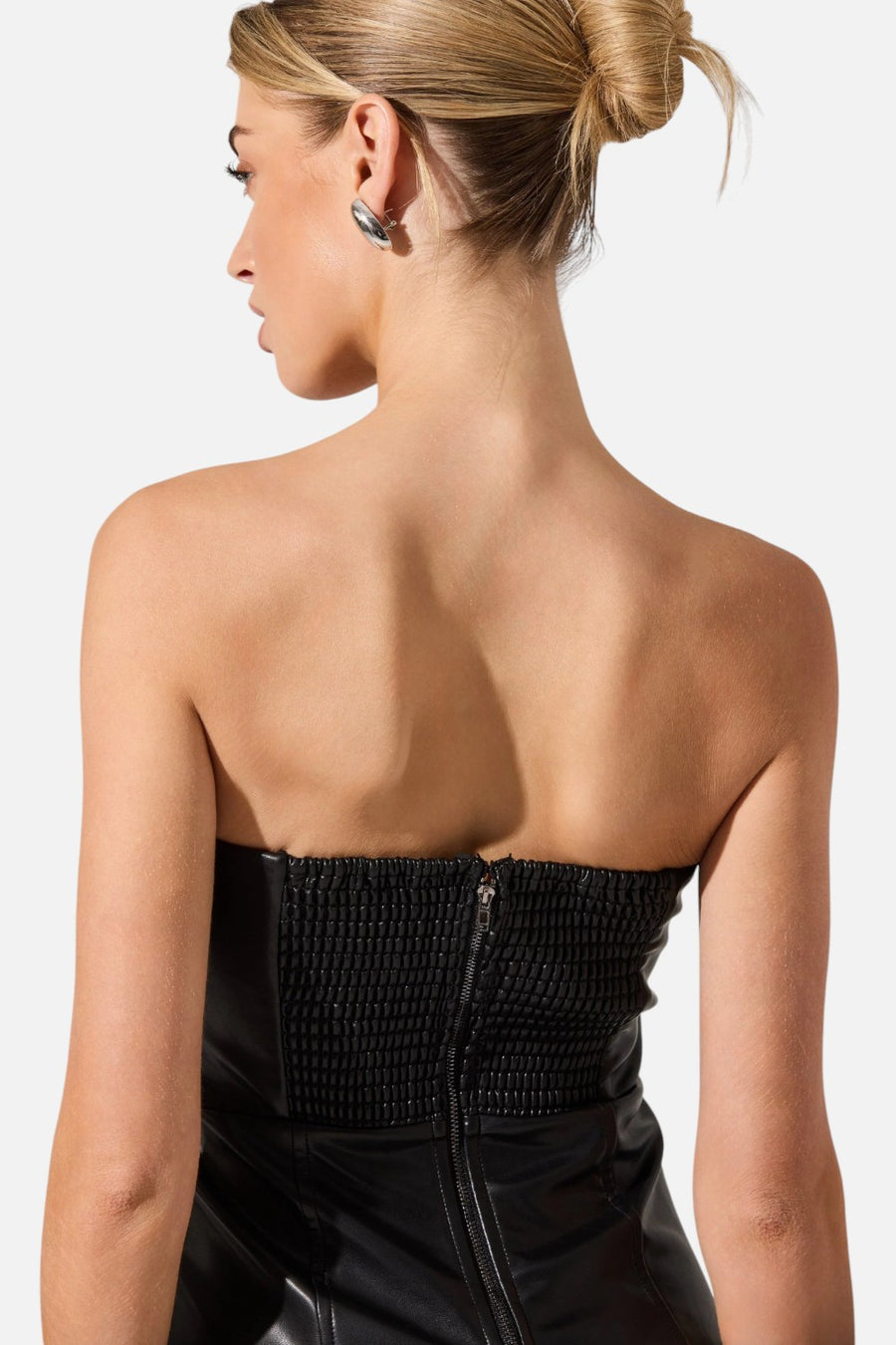 ASTR the Label Keyana Strapless Faux Leather Dress in Black