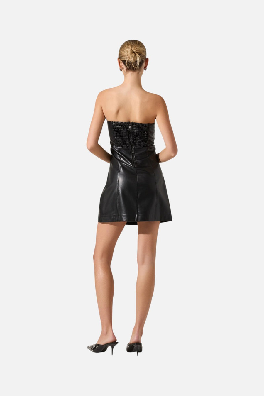 ASTR the Label Keyana Strapless Faux Leather Dress in Black