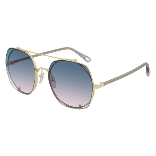 Chloe Gold/Gray Sunglasses with Light Blue Gradient lenses