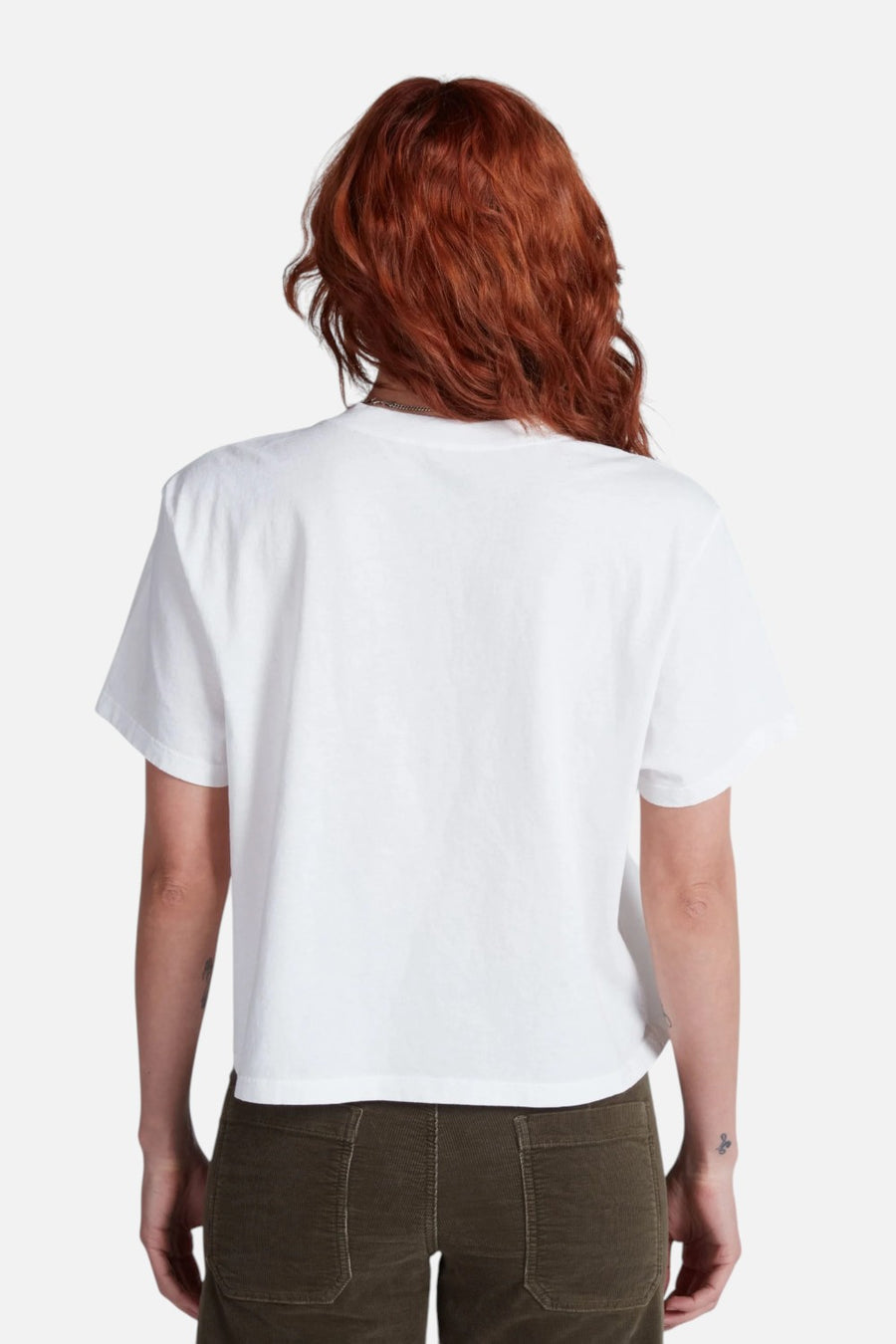 ASKKNY Stress is a Killer shrunken boy tee in white, back view.