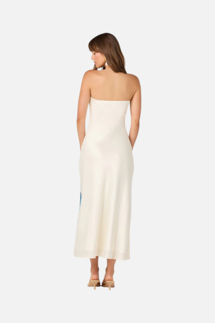ASTR The Label Annabeth Maxi Strapless Dress in Blue Floral
