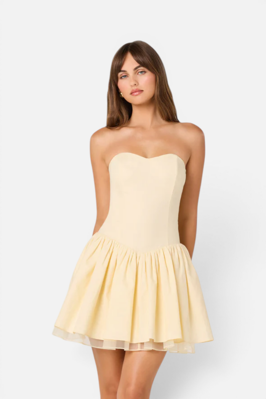 ASTR The Label Bijou Linen Strapless Mini Dress in Butter Yellow