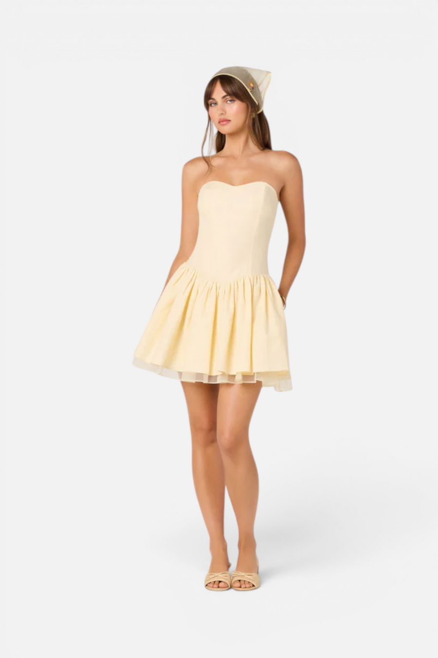 ASTR The Label Bijou Linen Strapless Mini Dress in Butter Yellow