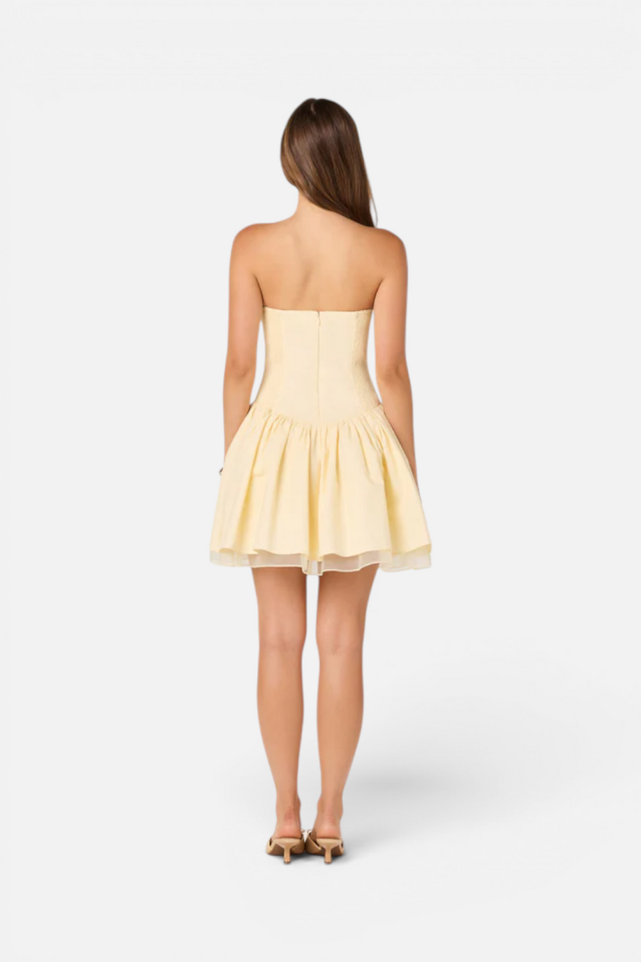 ASTR The Label Bijou Linen Strapless Mini Dress in Butter Yellow