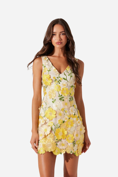 aisha floral appliqué mini dress ASTR the Label | Aisha Floral Appliqué Mini Dress in Yellow Floral